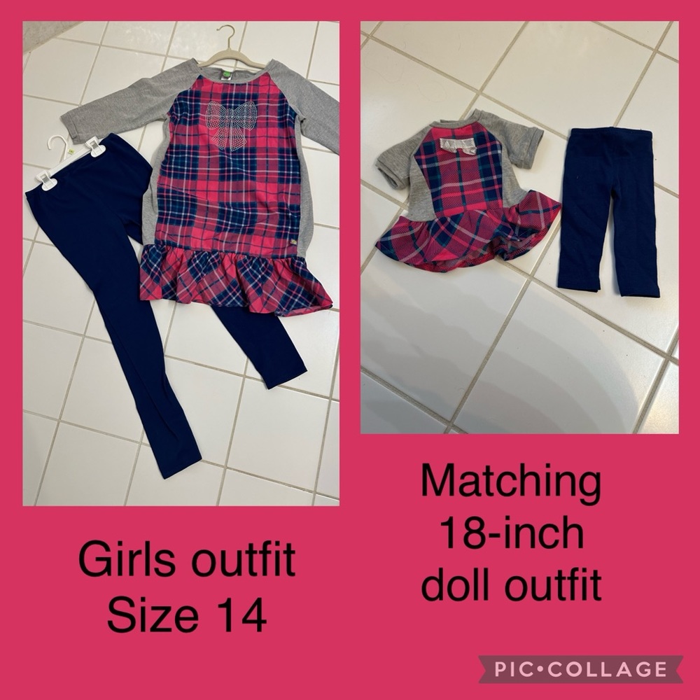 Dollie & Me Girls Outfit Size 14 and matching doll outfit